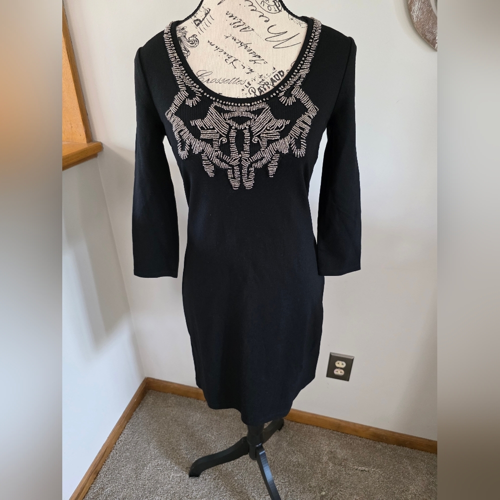 Armani Exchange Black Dress with Intricate Beading Detail.